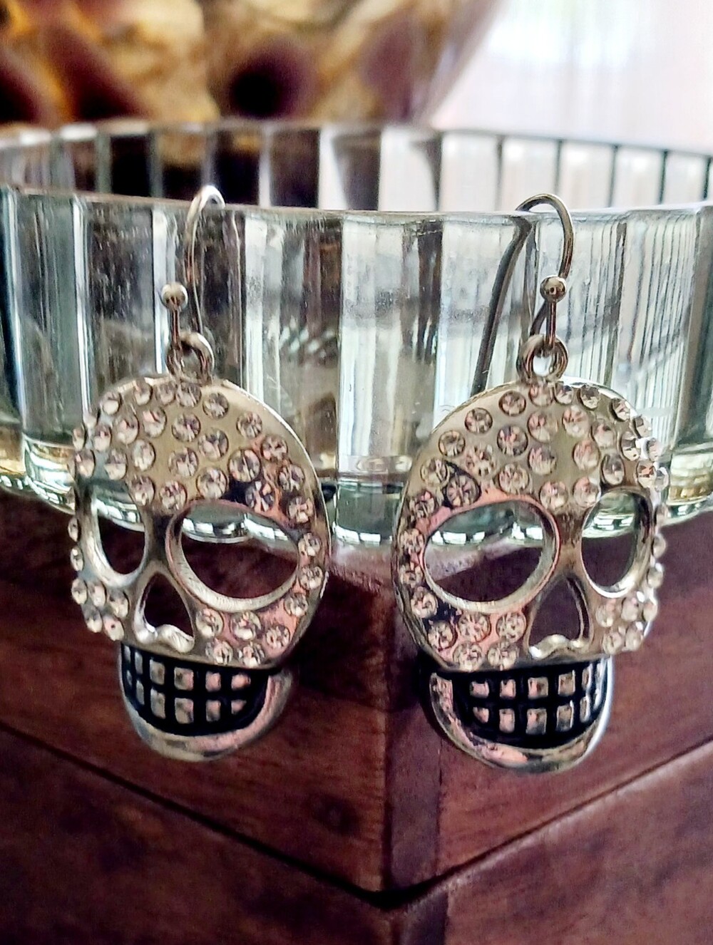 Skeleton w/Rhinestones Earrings, NWOT